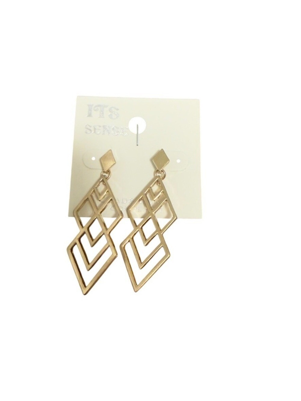 ITS SENSE Women's Gold Tone Geometric Diamond Dangle Earrings - Picture 3 of 4
